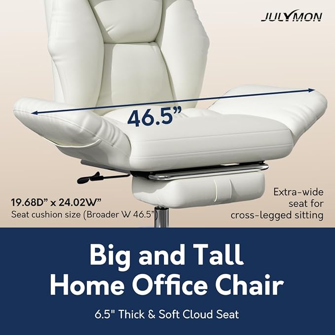 Cross Legged Office Chair with Pets Friendly Arms, Plus Size Criss Cross Desk Chair, Big and Tall Office Chair with Foot Rest, Reversible Armrests & Wide Seat, Cream White