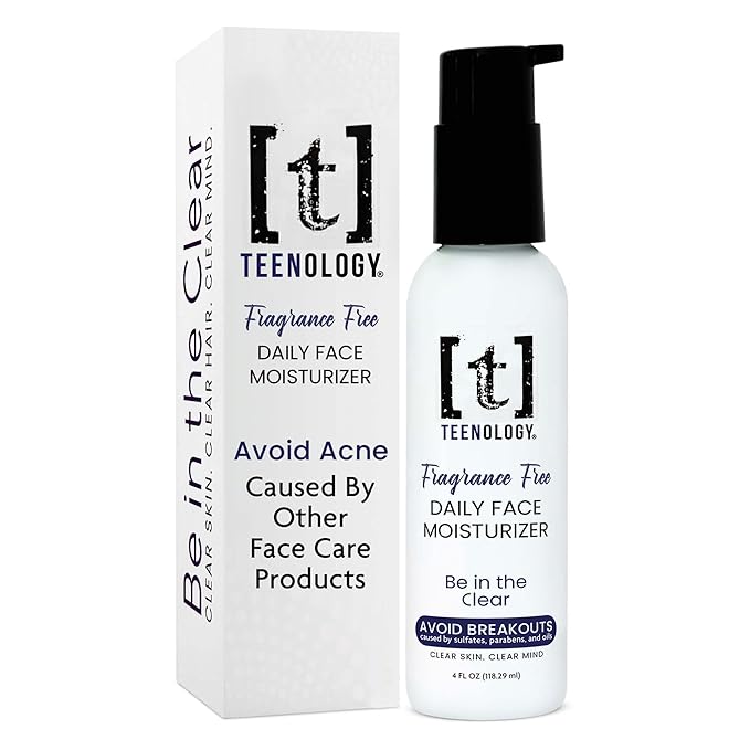 Teenology Face Moisturizer for Teens, Avoid Acne Breakouts, Sulfate & Paraben Free, with Natural Botanical Extracts - Daily Skin Care Cream for Clear & Healthy Skin, 4 oz - (Fragrance Free)
