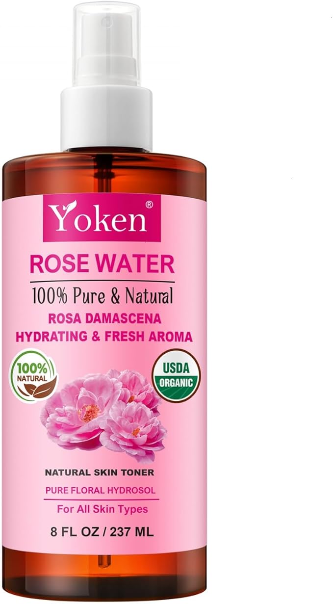 Organic Rose Water Spray for Face, 8 Fl Oz Fine Mist, Rosewater Face Mist with 100% Pure & Natural Rosa Damascena Rose Hydrosol, USDA Certified Organic, Alcohol Free, Vegan, No Dyes