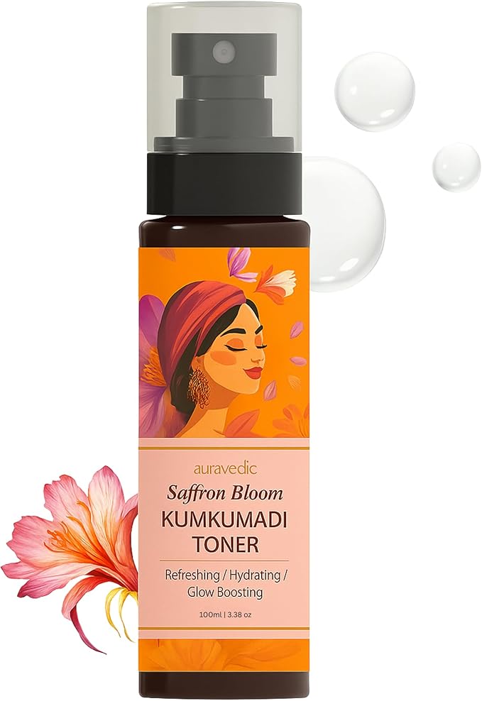 Auravedic Kumkumadi Facial Toner & Face Mist | Alcohol-Free Hydrating Toner Spray with Saffron, Sandalwood & Manjistha | Helps Minimize Pores & Balance Skin | 3.38 Fl Oz (100ml)