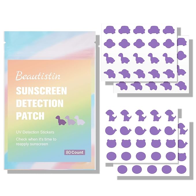 UV Detection Stickers for Sunscreen - 80 Count UV Detection Stickers, Know When to re-Apply Sunscreen, Sun Protection Reminder, 8 Fun Pattern Types