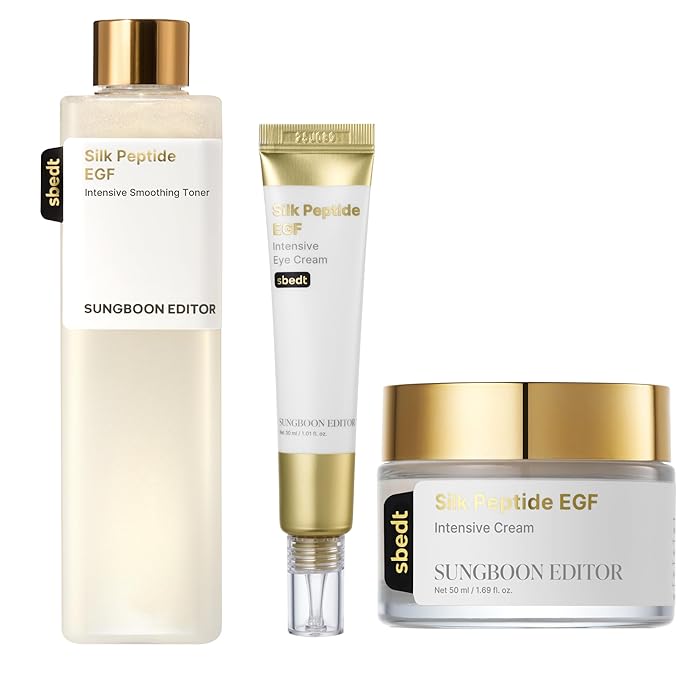 SUNGBOON EDITOR Advanced firm-looking/Plump-looking Silk Peptides EGF Trio | Silk Peptide EGF Smoothing Toner & Cream & Eye Cream | Korean Skincare Gift Set for women