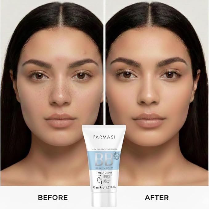 FARMASi BB Cream Beauty Balm, Tinted Moisturizer with SPF 15, Lightweight Matte Finish, Buildable Coverage Face Makeup, 1.7 fl oz, 03 Medium