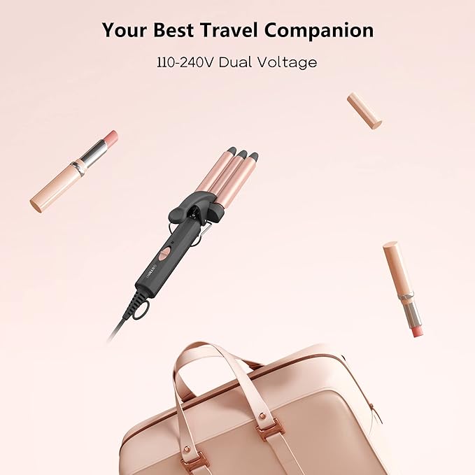 Crimper Hair Tool for Short Hair, 1/2 Inch Mini Crimper for Tight Beach Waves, Mini 3 Barrel Curling Iron with Argan Oil Infused, Beach Waves Curling Iron, Easy to Use
