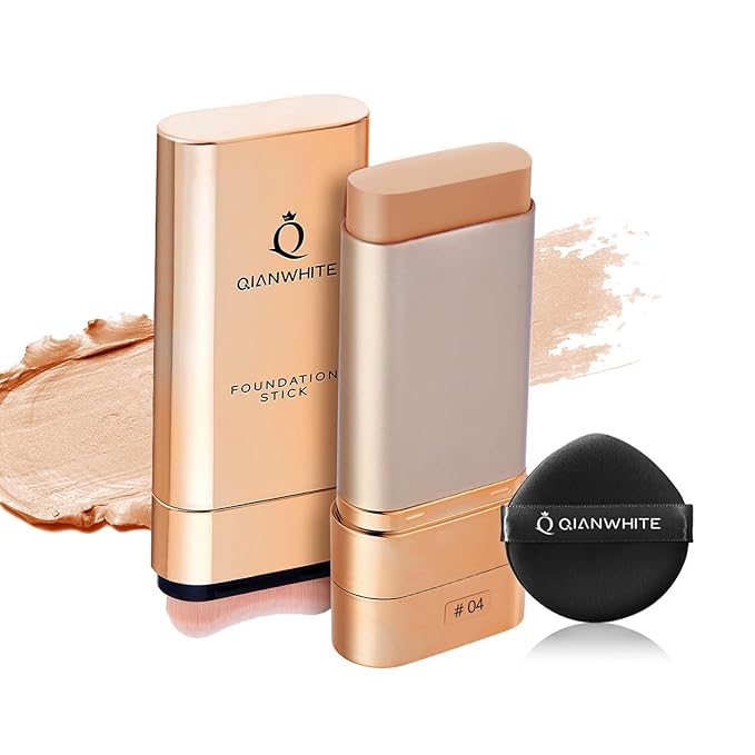 Foundation Stick Waterproof Natural Nude Makeup, Full Coverage Korean Makeup Skin Tint With Brush for All Skin(WARM ALMOND,0.7 Oz / 20g)