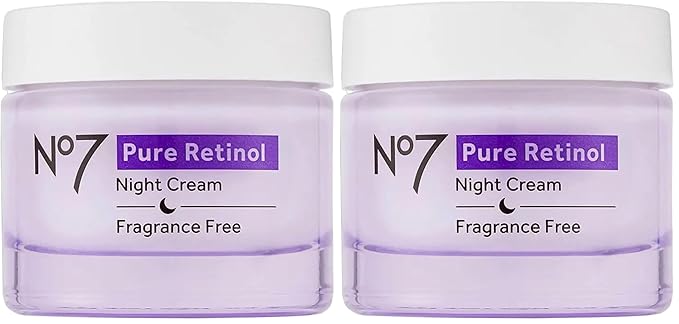 No7 Pure Retinol Night Cream - Collagen-Boosting Retinol Cream that Visibly Smoothes, Plumps & Firms Complexion - Dermatologist Approved & Fragrance-Free (1.69 Fl Oz) (Pack of 2)
