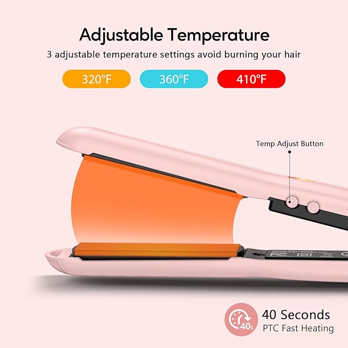 Terviiix Mini Flat Iron Hair Straightener, Adjustable Temperature, Travel-Size, 1/2" Ceramic Plates, Dual Voltage, Auto-Off, Pink