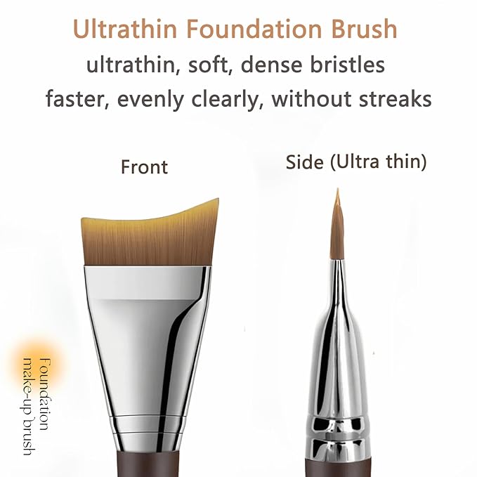 Foundation Brush, Angled Makeup Brush Ultra Thin Facial Brush Fast Flawless Face Mask Brushes for Blending Liquid Foundation, Blending Cream, Brown