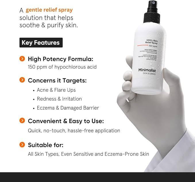 Minimalist Hypochlorous Acid Face & Body Spray for Acne, Eczema & Redness Relief | Soothes & Purifies Skin Post-Workout | Antimicrobial, Reduces Irritation | Gentle HOCl Formula for All | 7.44 fl oz