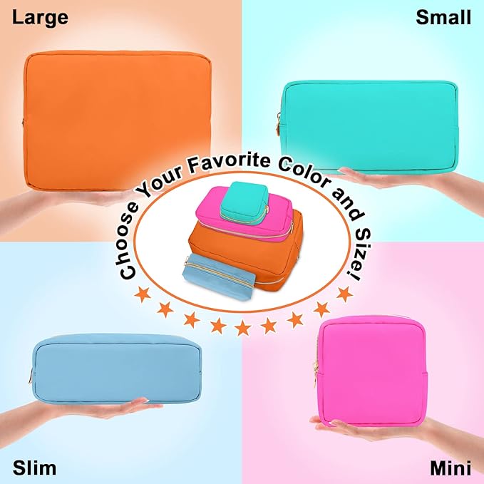 Nylon Small Makeup Bag for Purse, Cute Preppy Makeup Bag Cosmetic Zipper Pouch Purse, Waterproof Portable Travel Toiletry Bag Clutch Makeup Brush Bag Organizer Storage for Women Men Girls(Orange)