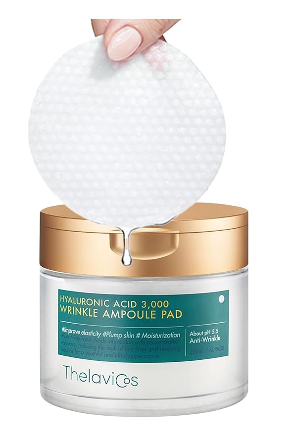Hyaluronic Acid 3000 Wrinkle Ampoule Toner Pads with 8 types of Hyaluronic Acids and Adenosine for Clearer Skin, Pore Tightening, Moisturizing, Anti-Wrinkle - Pad Tweezer Included - 60ct