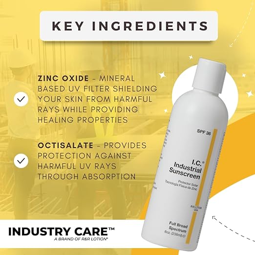 I.C. Industrial Sunscreen Mineral Based SPF 36 Physical Zinc Protection Full Broad Spectrum, 80 Minute Sweat & Water Resistant, Heat Stress, Anti-Inflammatory Properties. USA Gallon (ISSC-GAL)