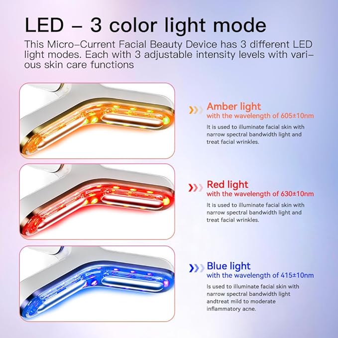 Micro-Current Facial Beauty Device, Red Light Therapy for Face, 3 Color LED Facial Massager for Skin Care with Thermal, Vibration, White