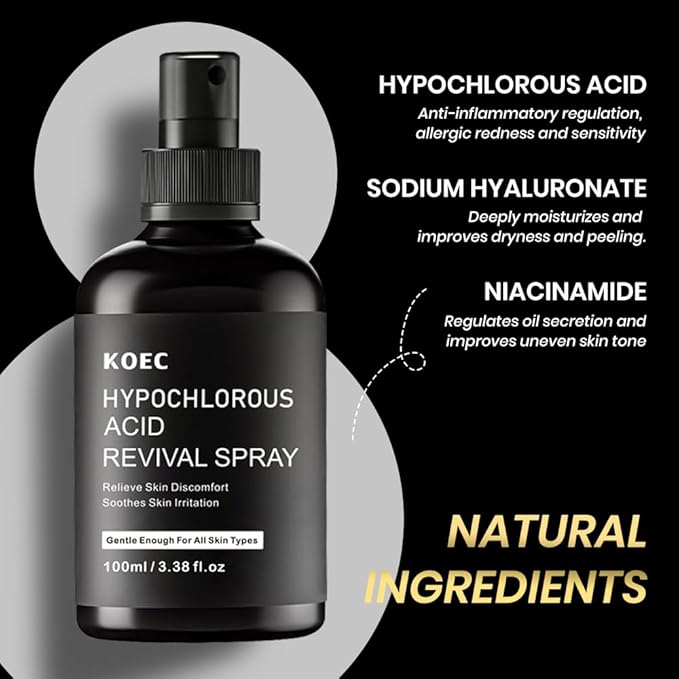 KOEC Hypochlorous Acid Revival Spray,Soothing & Purifying & Calming Face Toner & Cleanser for All Skin Types 100ml