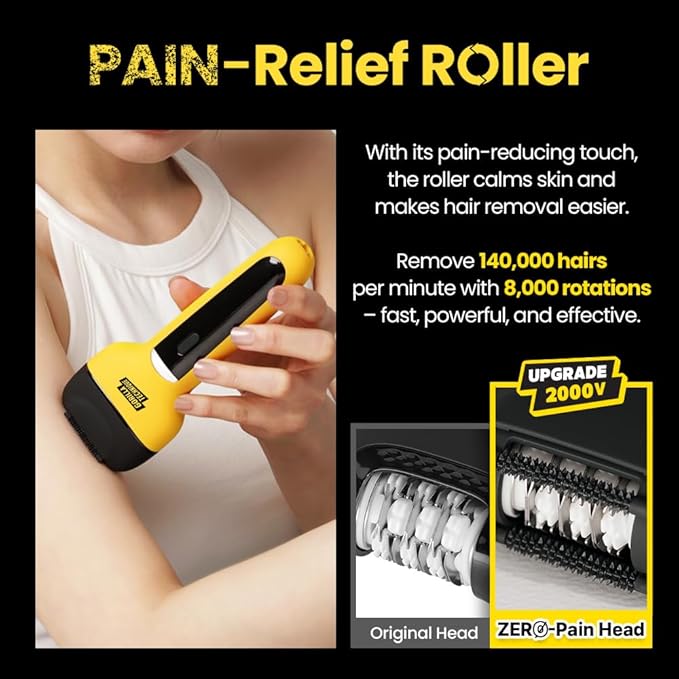 Gorilla Technique 3-in-1 Epilator 2000V, Body Hair Removal Device, Pain Relief Roller, Cordless Rechargeable Electric Tweezers & Shaver & Callus Remover, Women & Men, Korean Skin Care - 2000V
