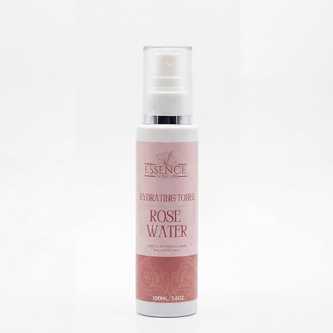 Essence Skin Care Rose Water Hydrating Toner, Face Mist with Aloe Vera, Hibiscus Extract, Glycerin, Alcohol-Free, Soothing Facial Spray, for Normal, Dry, Combination, Sensitive Skin