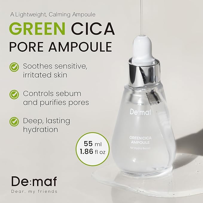 Green Cica Ampoule with 72% Green Tea, Cica & 8-Layer Hyaluronic Acid | Soothing & Sebum Control Pore Serum for Blackheads and Enlarged Pores | For Oily & Combination Skin (1.7 fl oz)