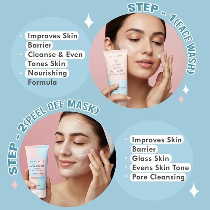 Gla veda Korean 7 Step Winter Skincare Kit for Women | Rice & Ceramide Routine | Gift Box | Skin Brightening, Anti-Ageing | Face Wash+Toner+Moisturizer+Serum+Mask+Sunscreen+Under Eye Cream