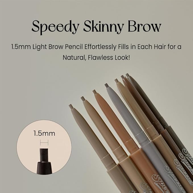 PERIPERA Speedy Skinny Brow (03 Natural Brown), 1.5mm Precise Eyebrow Pencil, Dual-Sided Fine Tip Shades, Define Fills Brow Make up, K Beauty, Korean Make-up