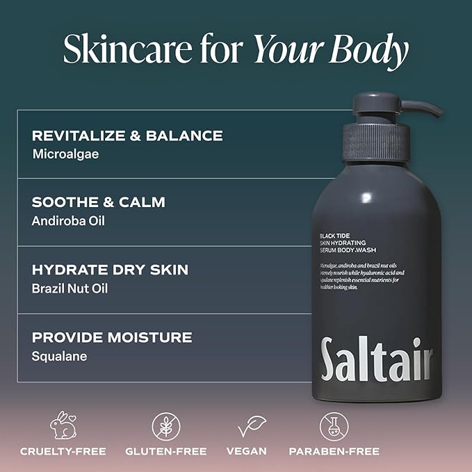 Saltair Body Wash 2-Pack – Moisturizing Body Wash with Squalane & Hydrating Oils – Scented Shower Gel for Men – Black Tide Scent, 2x 17oz – Vegan, Cruelty-Free, Paraben-Free
