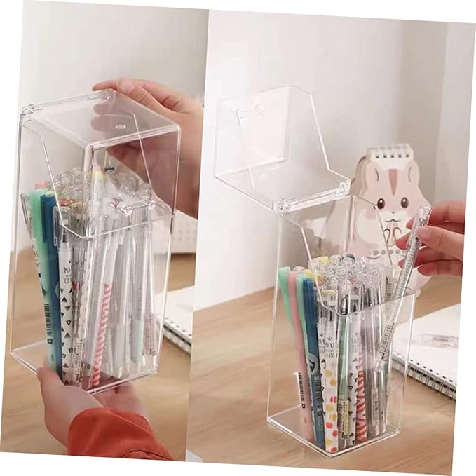 DOITOOL Acrylic Makeup Brush Holder with Lid Clear Pen Holder Storage Box Dust-Free Cosmetic Organizer for Vanity and Desktop 4.33 X 3.35 X 4.33 Inch