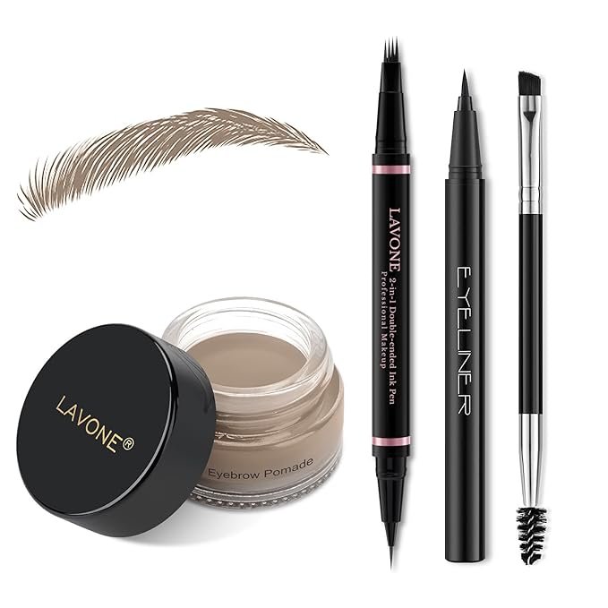 Eyebrow Pencil Makeup Kit, with Waterproof 2-IN-1 Microblading Eyebrow Pen, Eyebrow Pomade, Eyeliner and Dual-ended Eyebrow Brush, Brow Pencil Kit for Natural Eyebrows - Ash Blonde