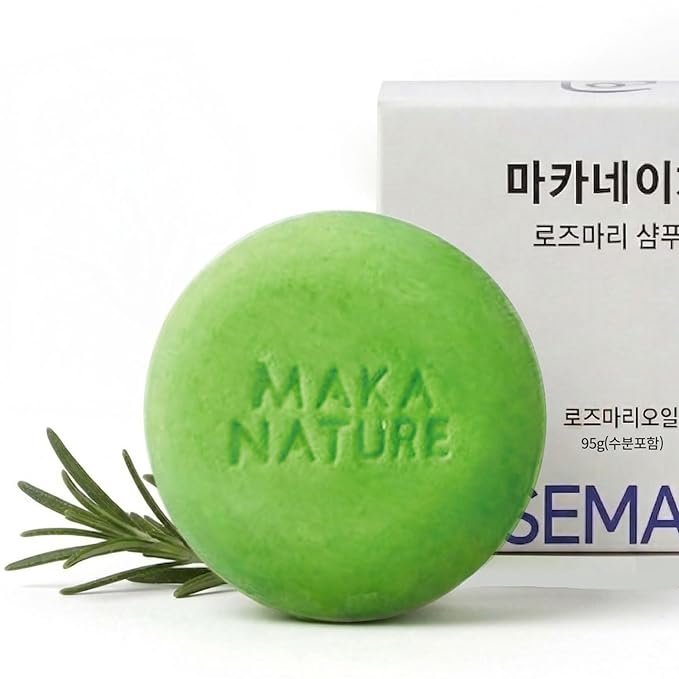 Maka Nature Rosemary Shampoo Bar for Sensitive Scalp, Gentle Solid Shampoo Bar for Balanced Scalp Care, Vegan Korean Shampoo Bar, pH Balanced Hair Care, Eco Friendly Plastic Free, 3.35 oz