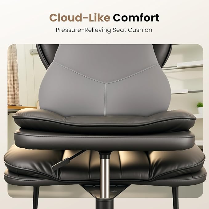 Cross Legged Office Chair, Ergonomic Cloud Criss Cross Desk Chair, Meditation Chair with Wheels, Height Adjustable Seat for ADHD, Wide Kneeling Chair with Back Support, Matte Black