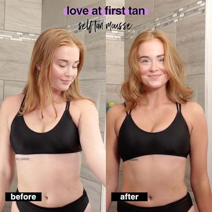 b.tan Violet Base Self Tanner Mousse | Love At First Tan - Best, 1 Hour Express Sunless Tanning Foam, Cancels Orange Tones, Dark Bronzing Glow, No Fake Tan Smell, Face & Body, 6.7 Fl Oz