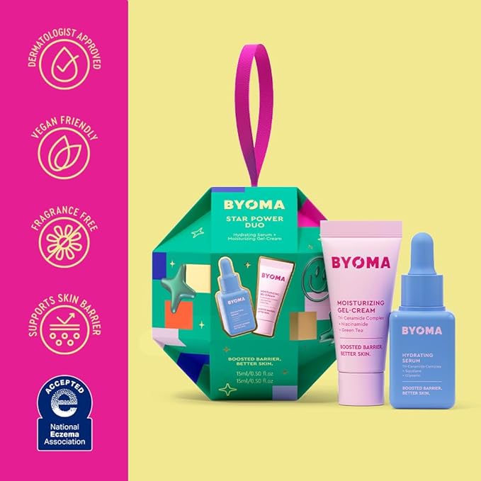 BYOMA Star Power Duo (2-Piece Kit) - Skincare Gift Set with Hydrating Serum 15mL & Moisturizing Gel Cream 15mL - Skin Barrier Repair Face Serum & Moisturizer (Pack of 2)
