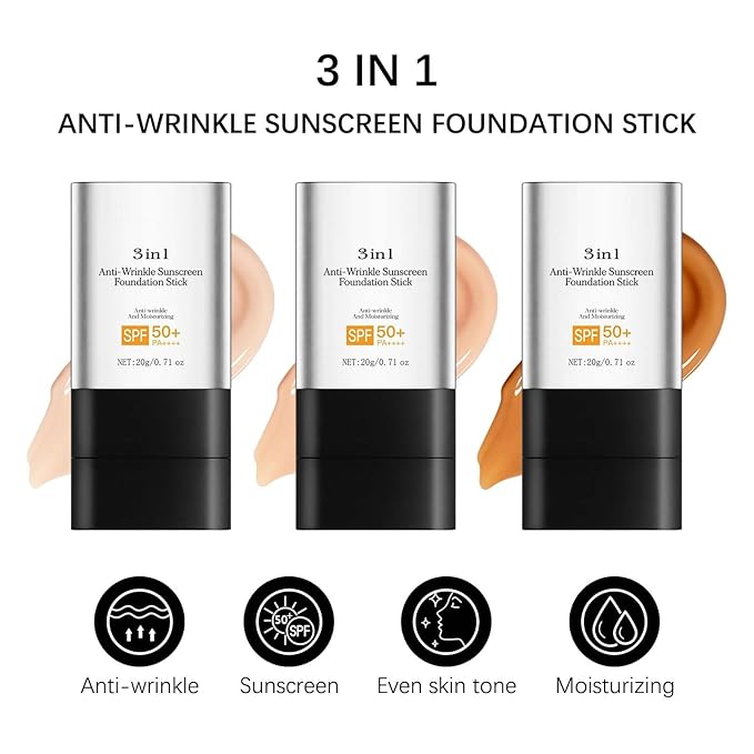 Foundation Stick with Brush, SPF 50, Hydrating Anti Wrinkle Non-Sticky Matte Finish Sun Protection for Face and Body, Long-lasting Travel Size Korean Skin Care Sun Stick (Dark, 0.71oz)
