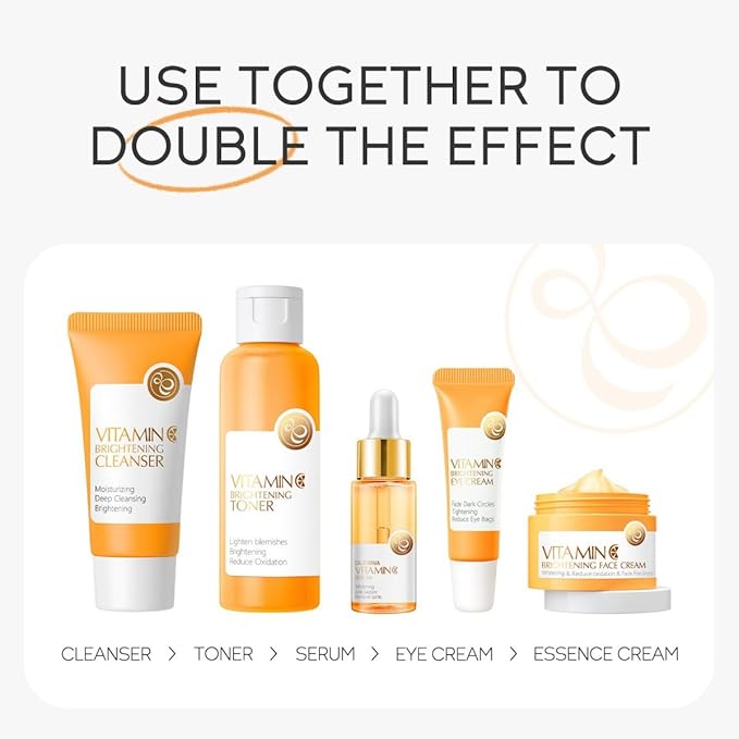 Vitamin C Skin Care Set, 5 Pcs Vitamin C Skin Care Kit with Face Wash, Toner, Serum, Eye Cream and Face Moisturizer Cream, Hydrating and Smooth Skin, Travel Size Skincare Set for Women Girls