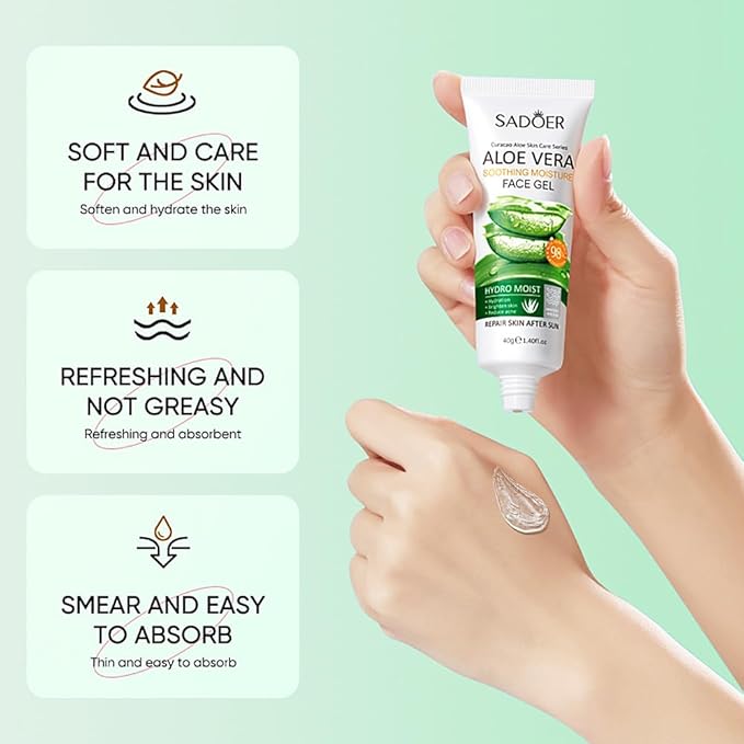 3 PCS Aloe Vera Gel Smoothing After Sun Deeply Hydrating Nourishing Skin Care, for Face Body and Hair - Sunburn, Redness and Itchy Skin Relief 1.41 Fl Oz