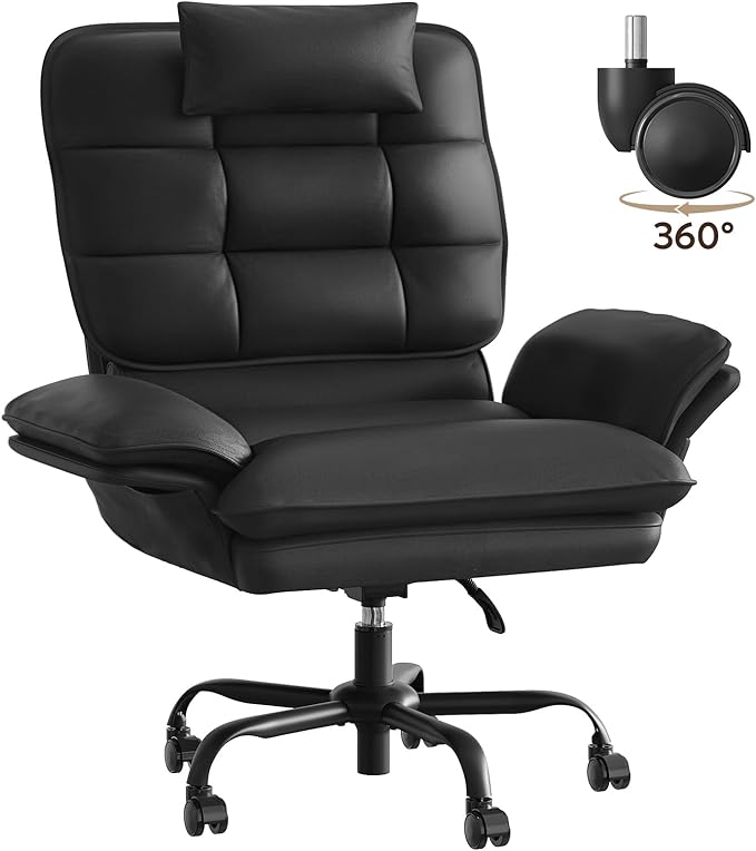 Bestier Cross Legged Office Chair Criss Cross Chair with Adjustable Arms 135° Reclining PU Leather Executive Chair with Wheels Big and Tall Computer Desk Chair for Home Office Black