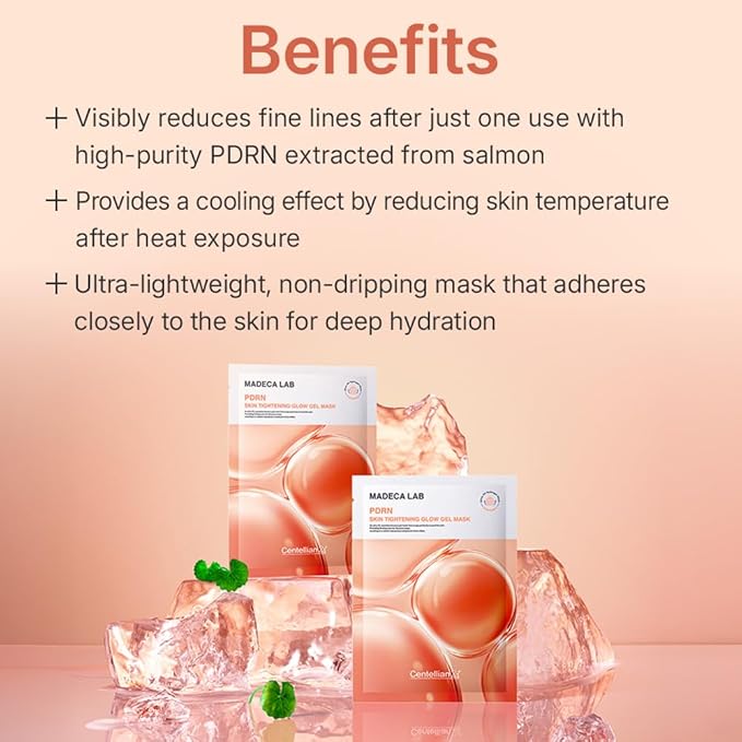 CENTELLIAN 24 Madeca Lab PDRN Skin Tightening Glow Gel Mask (5 pcs) – Firming & Hydrating Face Mask for Radiant Skin, Korean Skin Care. PDRN, TECA, Niacinamide.