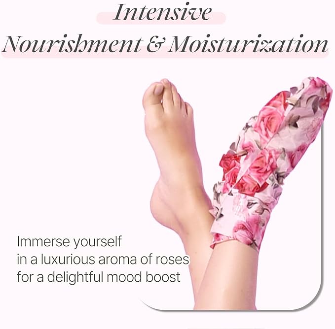 koelf Rose Petal Satin Foot Mask (5pairs) - Korean Skin Care, Intensive Nourishing Socks, Rose Scented Foot Repair Masks with Peptide, Collagen, Shea Butter, Urea for Smooth Feet, Foot Treatment