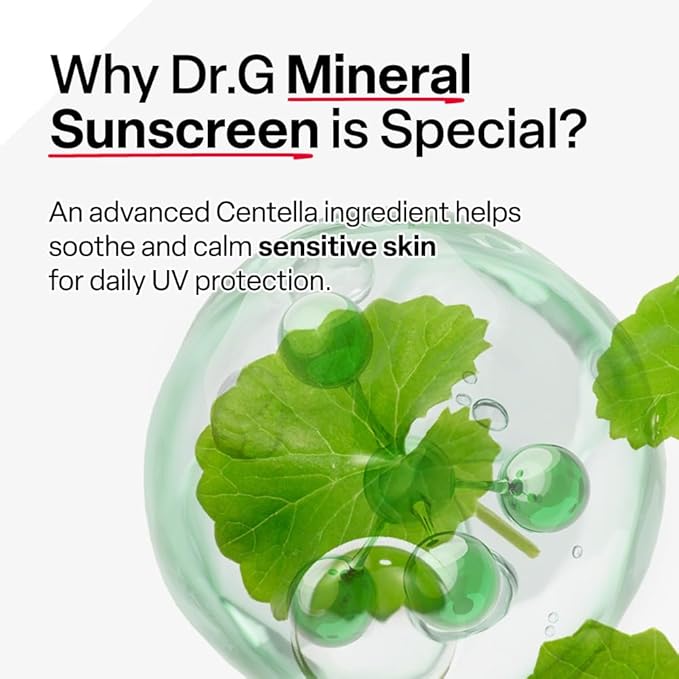 Dr. G Green Mild Up Defense Mineral Sunscreen - SPF 50 Broad Spectrum Korean Sunscreen - Lightweight & Reef-Safe Mineral Formula - For Sensitive Skin - Non-Greasy - With Centella Asiatica - 1.69 fl oz