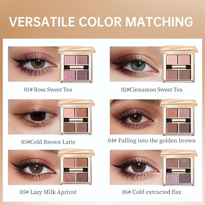 Nude Rose Shimmer Eyeshadow Palette,4 Soft Pearl Shades — Champagne, Nude Rose, Rosy Taupe & Mocha Brown, High Pigment Long-Lasting Satin Eye Makeup for Natural Everyday Glow,Paleta de Sombras de Ojos