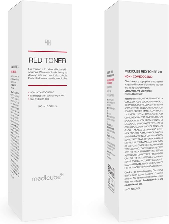 Medicube Red Toner 2.0 || Low-irritating Formula for Acne-Prone Skin | Soothing and Relieving | Formulated with BHA, Niacinamide & Adenosine | Non-comedogenic | Korean Skincare (3.38fl.oz.)