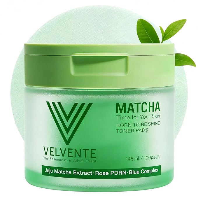 Matcha Toner Pads (100 Sheet) with Rose PDRN, Peptides & Hyaluronic Acid | Korean Facial Pads for Dark Spot, Acne Prone & Uneven Skin Tone, Soothing Radiant Skin, Makeup Prep Daily Skincare