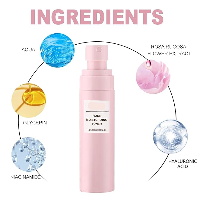 Rose Water Hydrating Spray - Deep Moisturizing Toner For Dry Rough Skin, Shrink Pores & Balance Oil(3PCS)