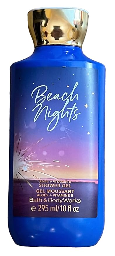 Bath and Body Works Beach Nights Gift Set Bundle with Shower Gel Soap and Loofah Pouf Sponge