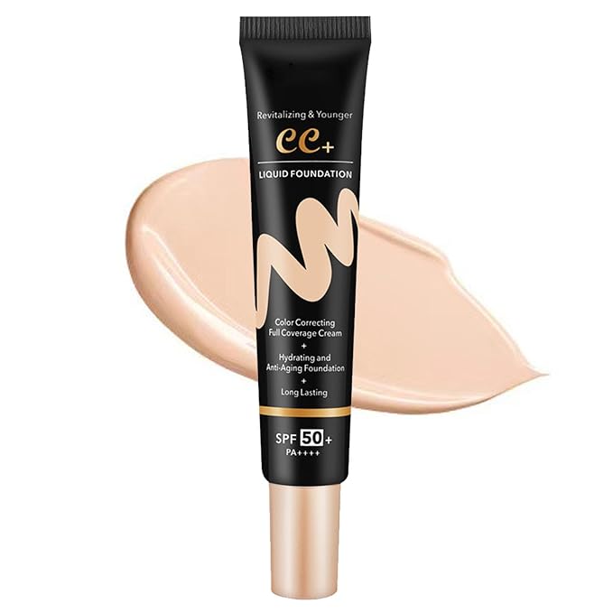 CC Cream with SPF 50, Hydrating Lightweight Matte Color Correcting CC Cream Foundation Full Coverage Even Skin Tone, Cover Skin Blemish, Invisible Pores, Waterproof & Long-Lasting (Natural)