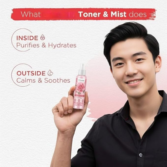 Organic Glowner Face Toner Face Mist, Alcohol Free, Rose Water 100ml Pore Minimizing Tightening Natural Toner Spray for Glowing Skin - All Skin Types