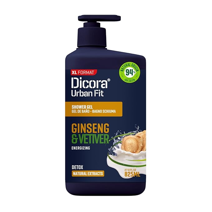 Dicora Urban Fit Shower Gel - Energizing Body Wash Men and Women - Invigorating Body Wash with Softness and Hydration - Ginseng and Vetiver - 27.8 oz