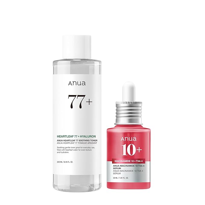 Anua Glass Skin Prep Duo, 10% Niacinamide+4% Tranexamic Acid Serum & Heartleaf 77 Soothing Toner for glow skin, Hyaluronic Acid, Vitamin B12, Calming, Hydrating, pH balance, Korean Skincare Set