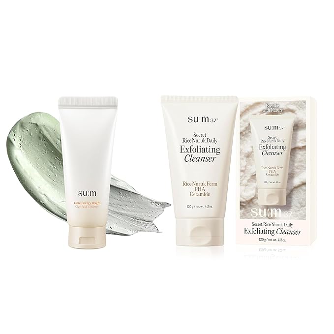 Deep Cleanse & Exfoliate Set - Pore Cleanser, 2-in-1 Korean Face Mask, Korean Skincare Gentle Exfoliating Cleanser. Rice Nuruk Extract, PHA, Melting Ceramide