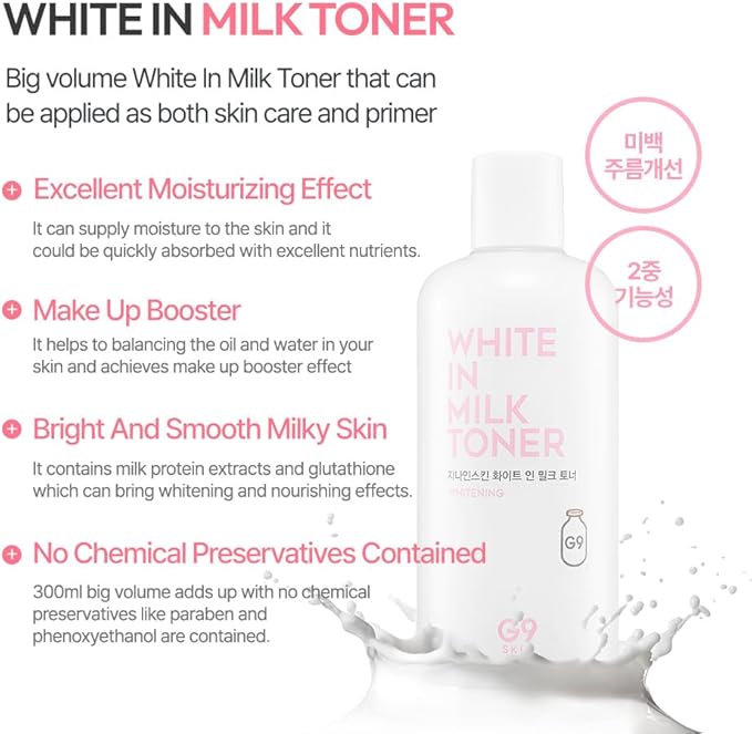 G9SKIN White in Milk Skincare Set – Brightening Toner + Moisture Cream Duo for Glowing, Hydrated Skin
