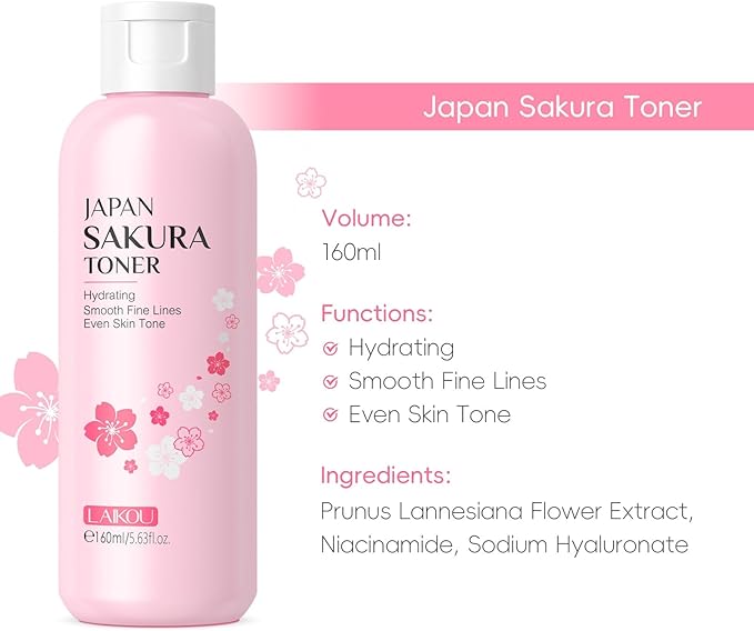 Hydrating Face Toner with Vitamin C & Cherry Blossom - Dry, Sensitive Skin Moisturizing Sheer Water, Korean Pads Toner Refining Pores, Glassy Skin Radiance (160ml/5.63fl.oz)