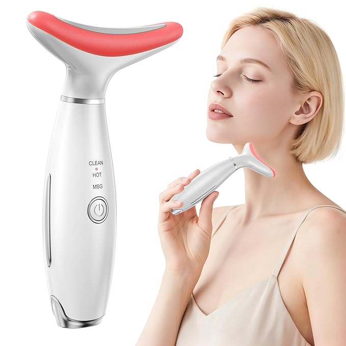 Red Light Therapy for Face, LED Face Massager Tool with Vibraion, Porable Facial Massager for Skin Care at Home, Wrinkle Reducer Face Sculpting Tool，Micro-current Facial Beauty Device(Model AM-810W)